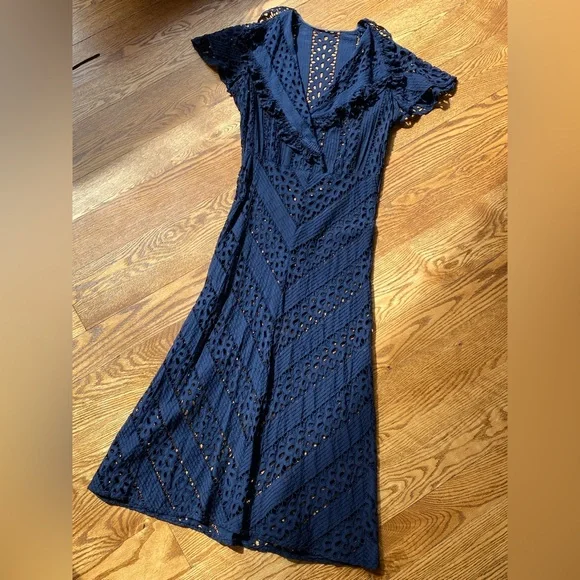 1940s Navy blue eyelet midi dress - Picture 2 of 2
